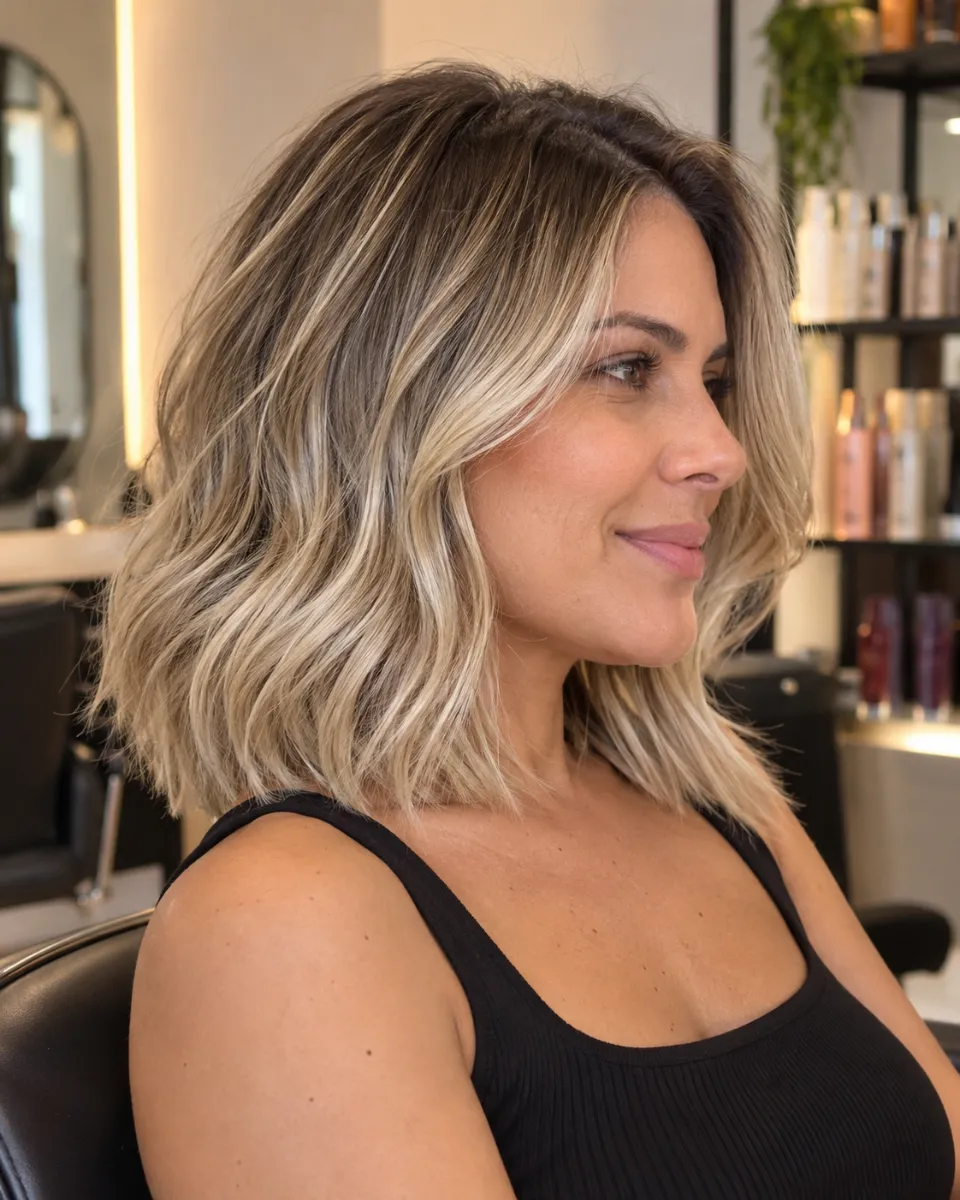 Long bob loiro com ondas