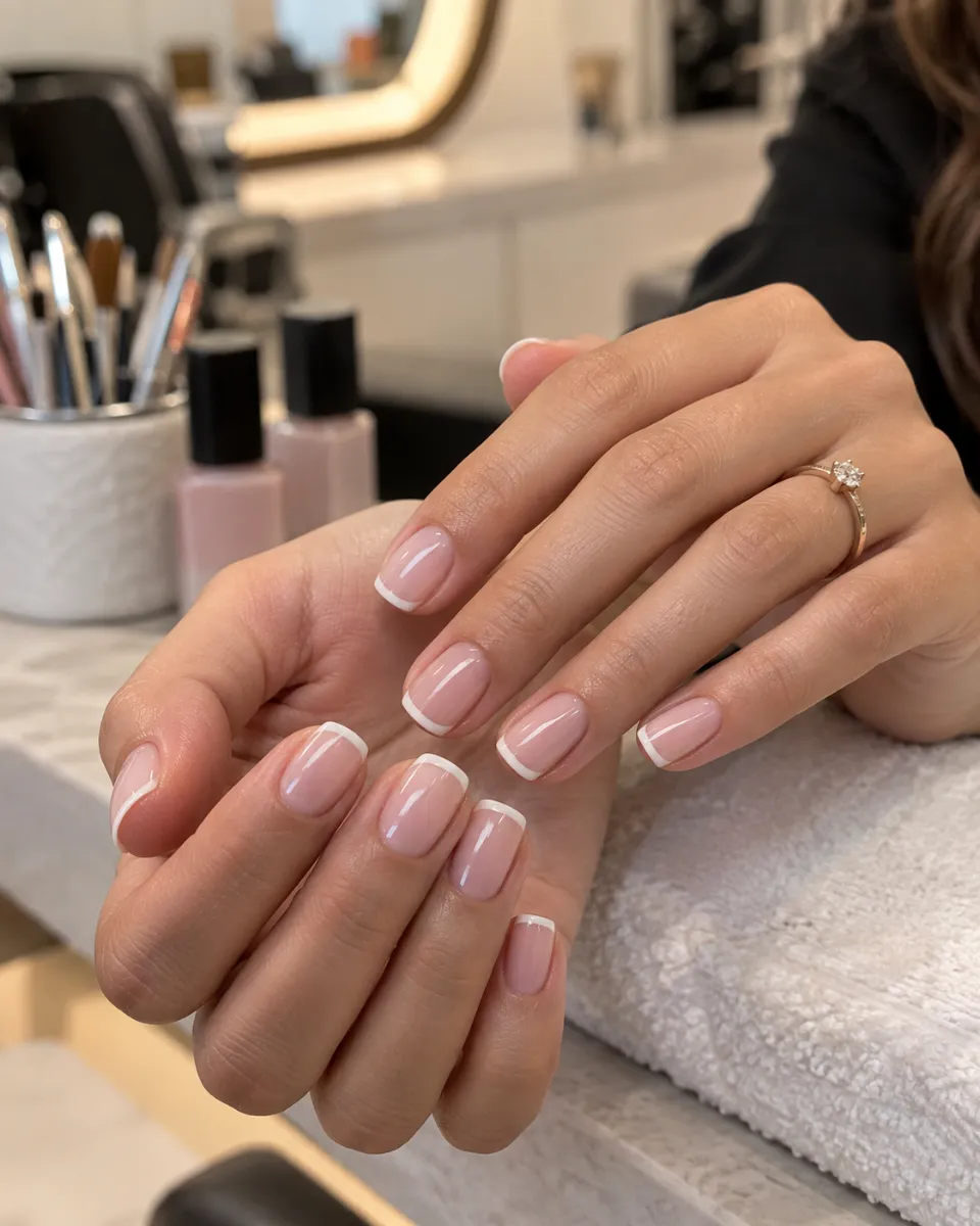 Unhas francesinha em base nude