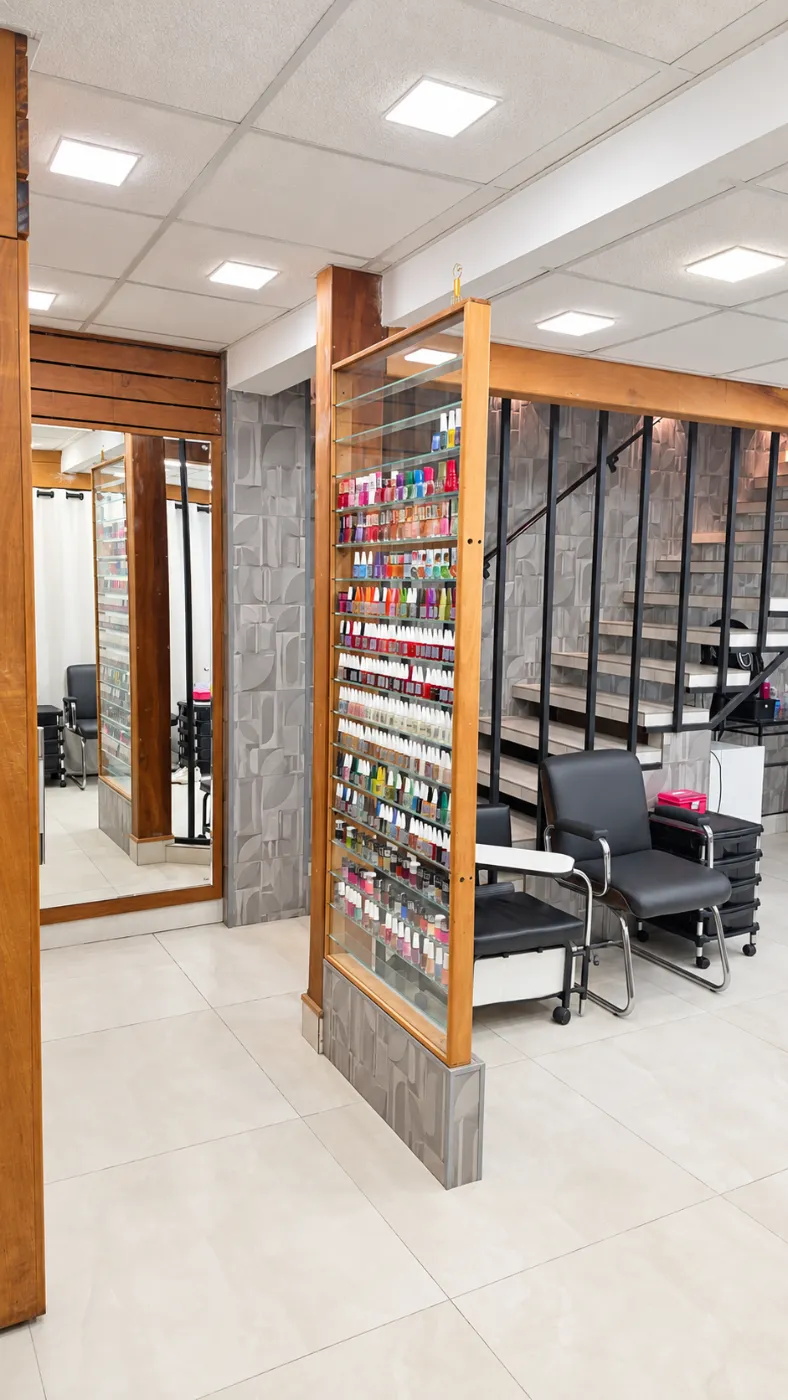 Expositor de esmaltes ao lado da escada