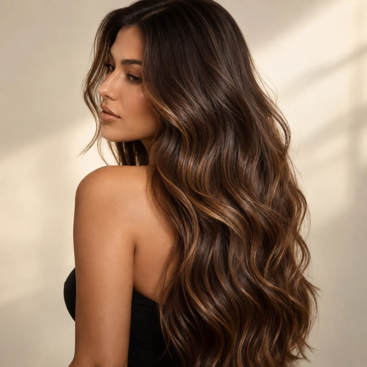 Cabelo longo com ondas e iluminação natural