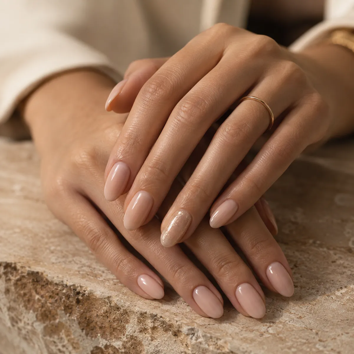 Mãos com unhas em tom nude